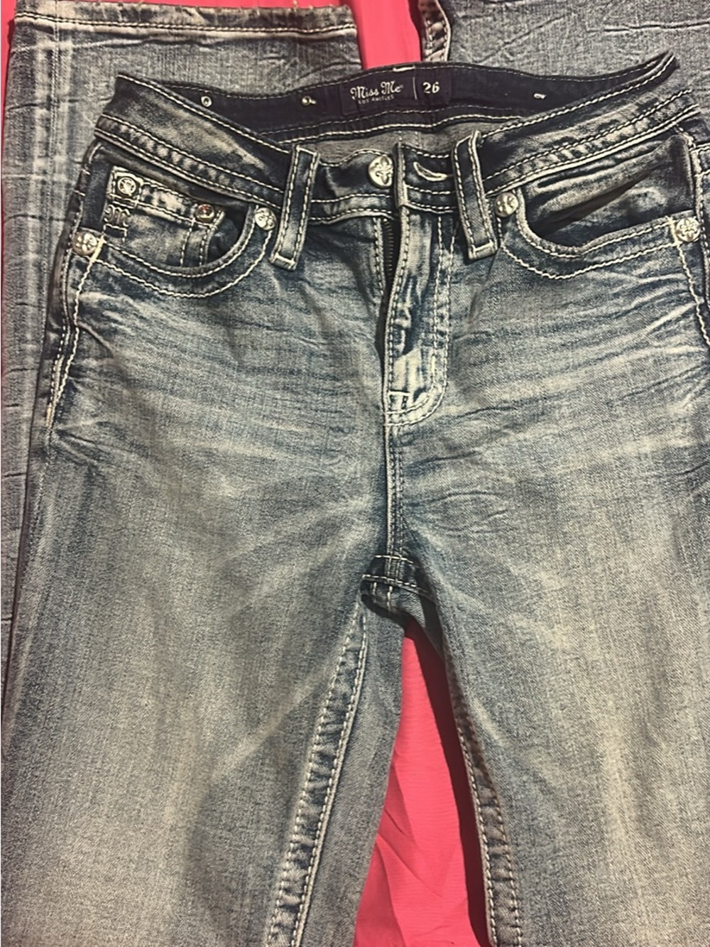 Miss Me Light Blue Skinny Jeans with Contrast Stitching